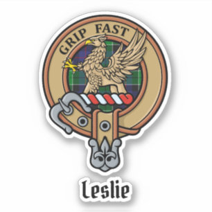 Clan Leslie Crest over Hunting Tartan