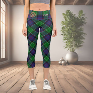 Clan Leslie Crest over Hunting Tartan Capri Leggings