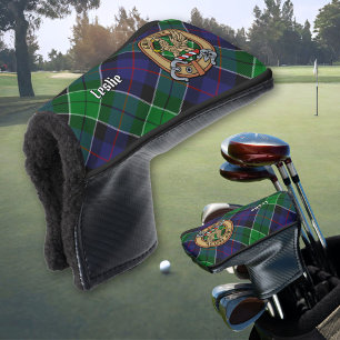 Clan Leslie Crest over Hunting Tartan Golf Head Cover