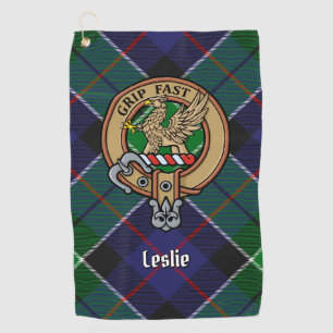 Clan Leslie Crest over Hunting Tartan Golf Towel