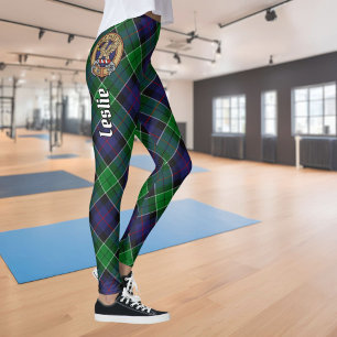 Clan Leslie Crest over Hunting Tartan Leggings