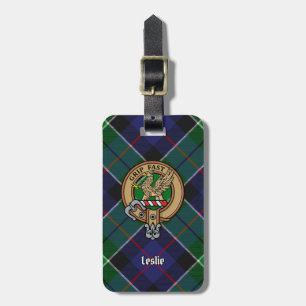 Clan Leslie Crest over Hunting Tartan Luggage Tag