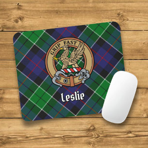 Clan Leslie Crest over Hunting Tartan Mouse Mat