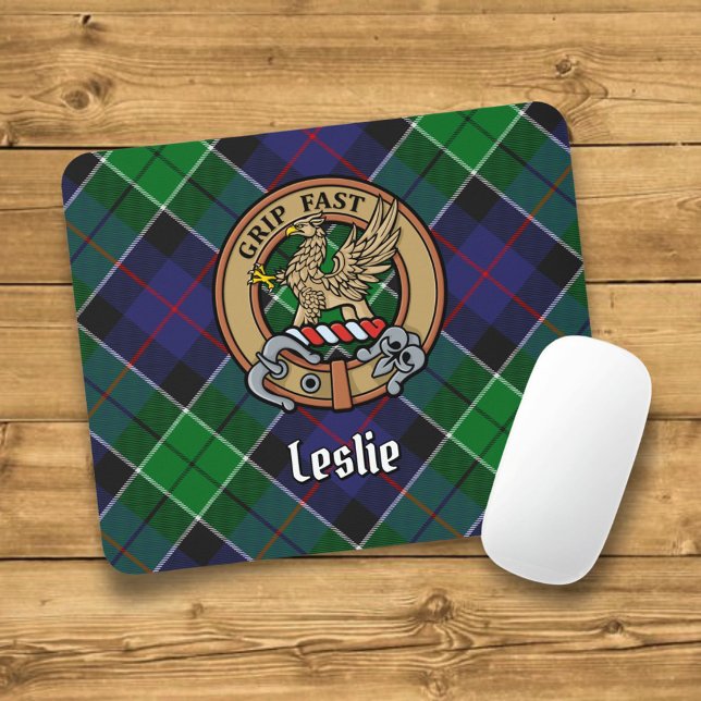 Clan Leslie Crest over Hunting Tartan Mouse Mat (Creator Uploaded)