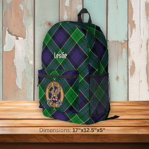Clan Leslie Crest over Hunting Tartan Printed Backpack