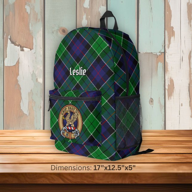 Clan Leslie Crest over Hunting Tartan Printed Backpack (Creator Uploaded)