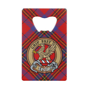 Clan Leslie Crest over Red Tartan
