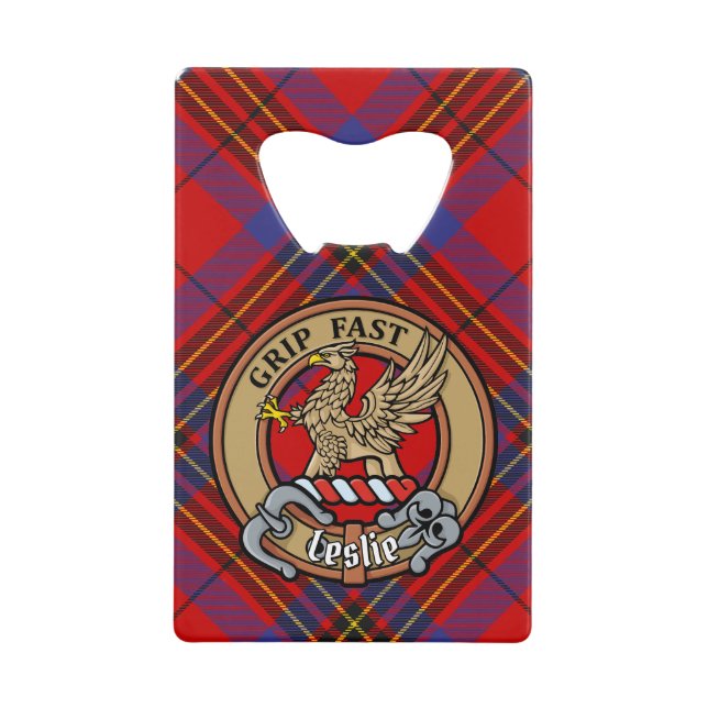 Clan Leslie Crest over Red Tartan (Front)