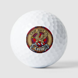 Clan Leslie Crest over Red Tartan Golf Balls