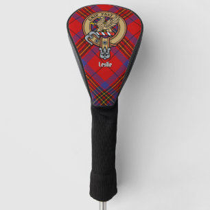 Clan Leslie Crest over Red Tartan Golf Head Cover