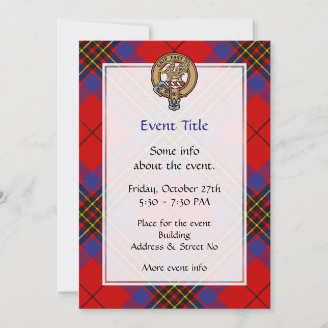 Clan Leslie Crest over Red Tartan Invitation (Front)
