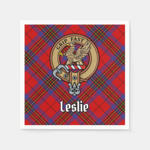 Clan Leslie Crest over Red Tartan Napkin