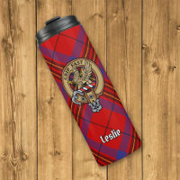 Clan Leslie Crest over Red Tartan