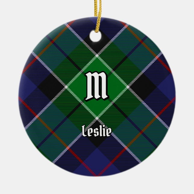 Clan Leslie Hunting Tartan Ceramic Tree Decoration (Front)