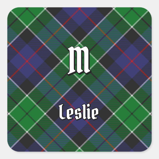 Clan Leslie Hunting Tartan Square Sticker (Front)