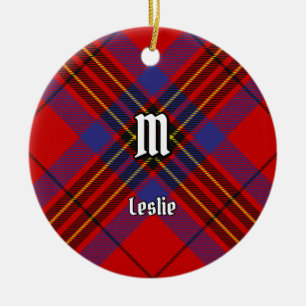 Clan Leslie Red Tartan Ceramic Tree Decoration