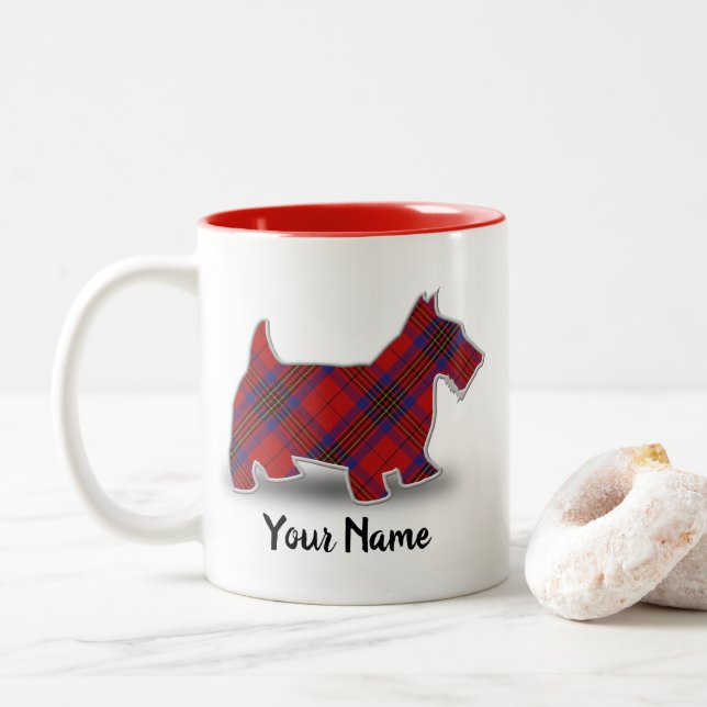 Clan Leslie Red Tartan Scottish Terrier Two-Tone Coffee Mug (With Donut)