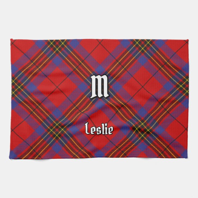 Clan Leslie Red Tartan Tea Towel (Horizontal)
