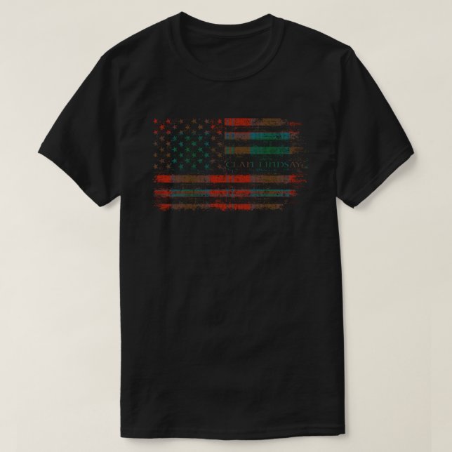 Clan Lindsay Scottish tartan US flag kilt Scotland T-Shirt (Design Front)