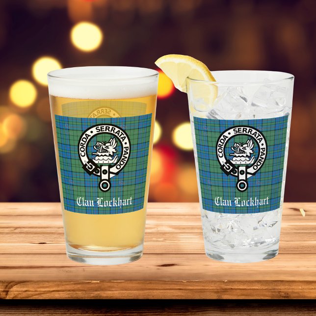 Clan Lockhart Crest Badge & Tartan Glass (Creator Uploaded)