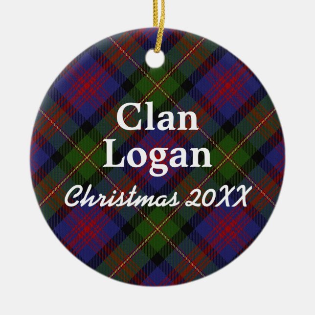Clan Logan Scottish Tartan Ceramic Tree Decoration (Front)
