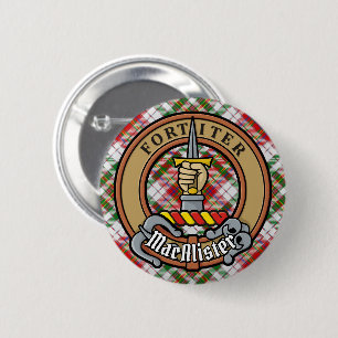 Clan MacAlister Crest over Dress Tartan 6 Cm Round Badge