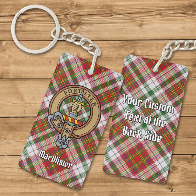 Clan MacAlister Crest over Dress Tartan Keychain (Creator Uploaded)