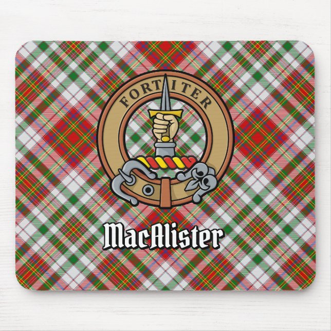 Clan MacAlister Crest over Dress Tartan Mouse Mat (Front)