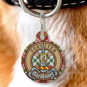 Clan MacAlister Crest over Dress Tartan Pet Tag
