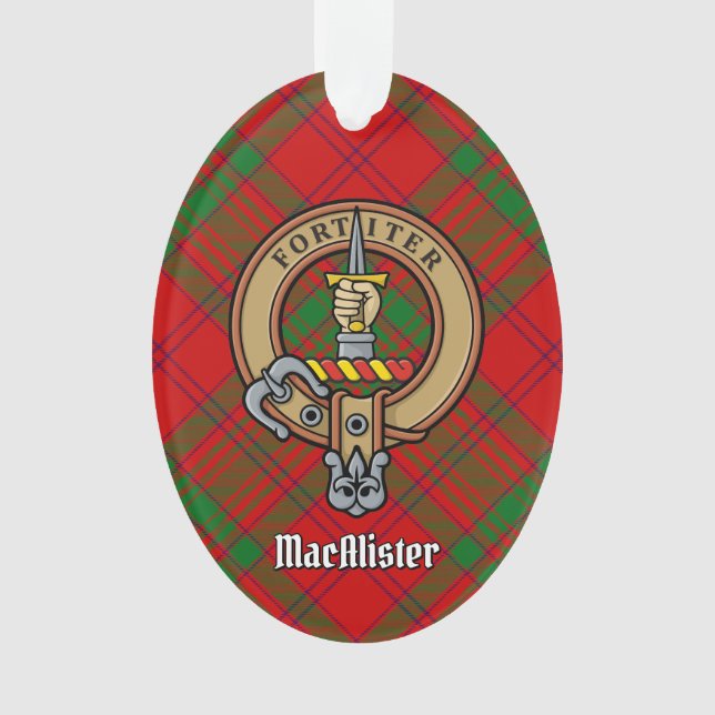 Clan MacAlister Crest over Glenbarr Tartan Ornament (Front)