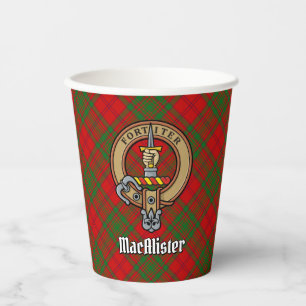 Clan MacAlister Crest over Glenbarr Tartan Paper Cups