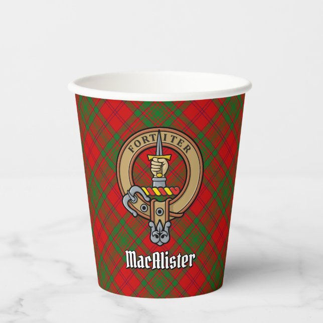 Clan MacAlister Crest over Glenbarr Tartan Paper Cups (Front)