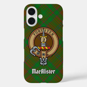 Clan MacAlister Crest over Hunting Glenbarr Tartan iPhone 16 Case