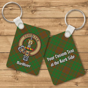 Clan MacAlister Crest over Hunting Glenbarr Tartan Key Ring
