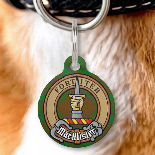 Clan MacAlister Crest over Hunting Glenbarr Tartan Pet Tag