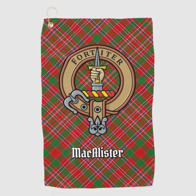 Clan MacAlister Crest over Tartan Golf Towel (Front)