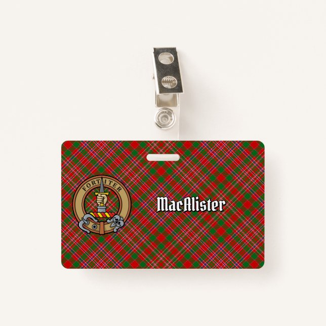 Clan MacAlister Crest over Tartan ID Badge (Front with Clip)