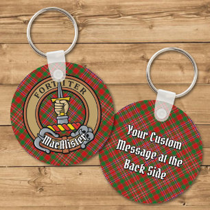 Clan MacAlister Crest over Tartan Keychain