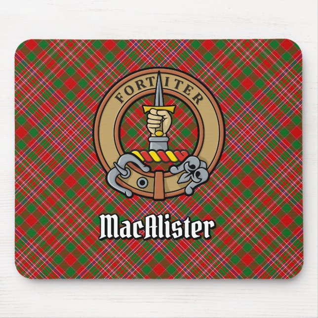 Clan MacAlister Crest over Tartan Mouse Mat (Front)