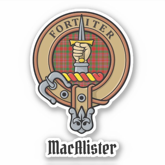 Clan MacAlister Crest over Tartan Sticker (Front)