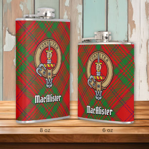 Clan MacAlister of Glenbarr Crest over Tartan Hip Flask