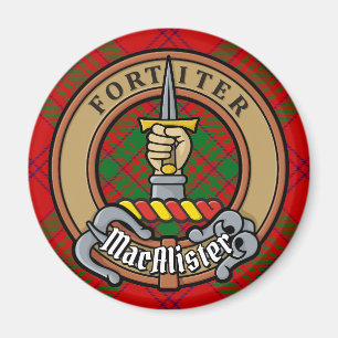 Clan MacAlister of Glenbarr Crest over Tartan Magnet