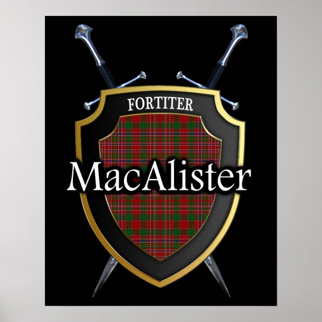 Clan MacAlister Tartan Scottish Shield & Swords Poster (Front)