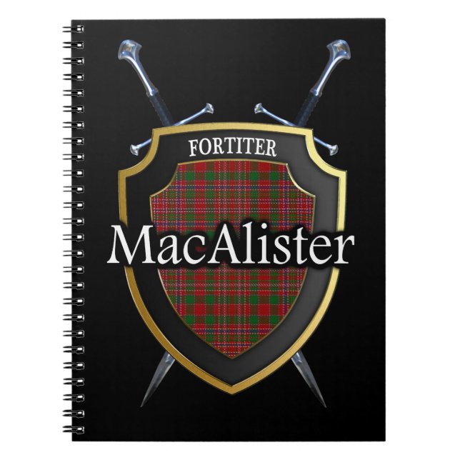 Clan MacAlister Tartan Shield & Swords Notebook (Front)