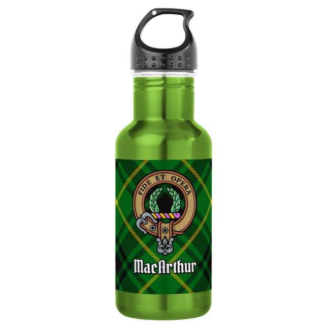 Clan MacArthur Crest over Tartan 532 Ml Water Bottle (Front)