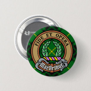 Clan MacArthur Crest over Tartan 6 Cm Round Badge