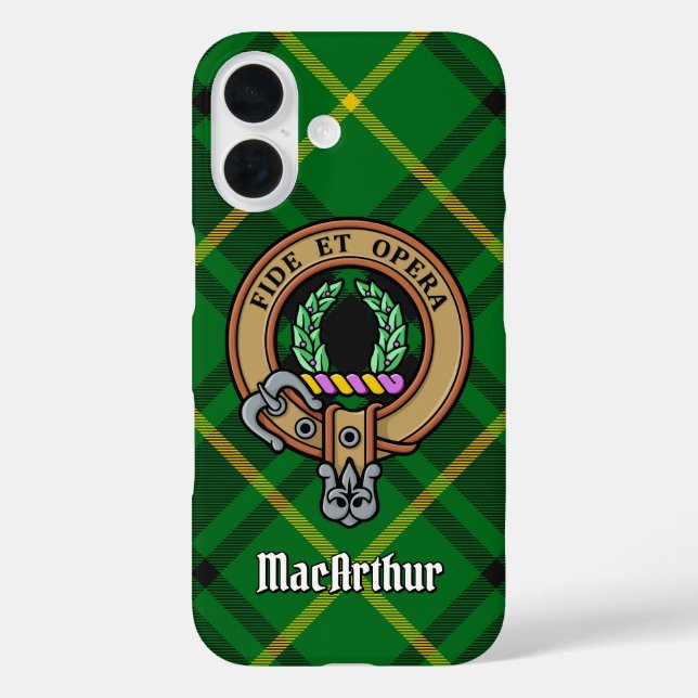 Clan MacArthur Crest over Tartan Case-Mate iPhone Case (Back)