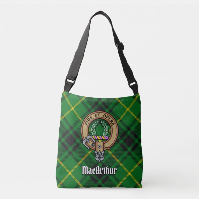 Clan MacArthur Crest over Tartan Crossbody Bag (Front)