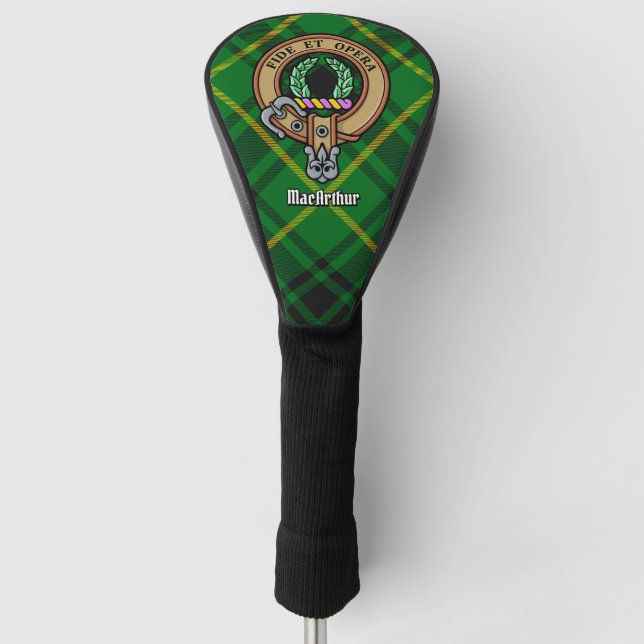 Clan MacArthur Crest over Tartan Golf Head Cover (Front)