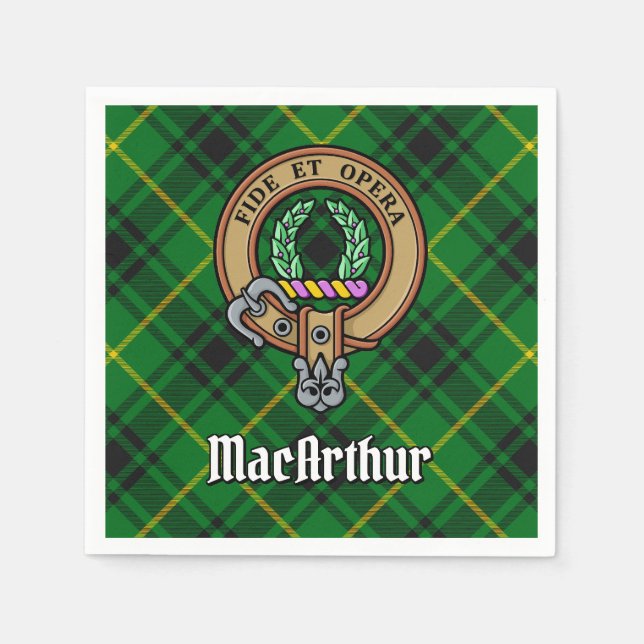 Clan MacArthur Crest over Tartan Napkin (Front)